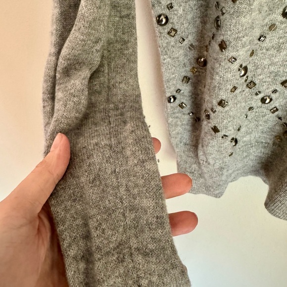 Halogen Grey 100% Cashmere Beaded Sweater - Picture 5 of 6